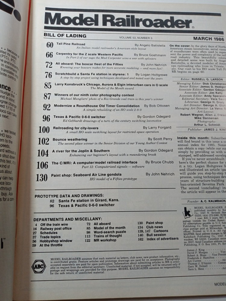 Model Railroader Magazine (March, 1986)