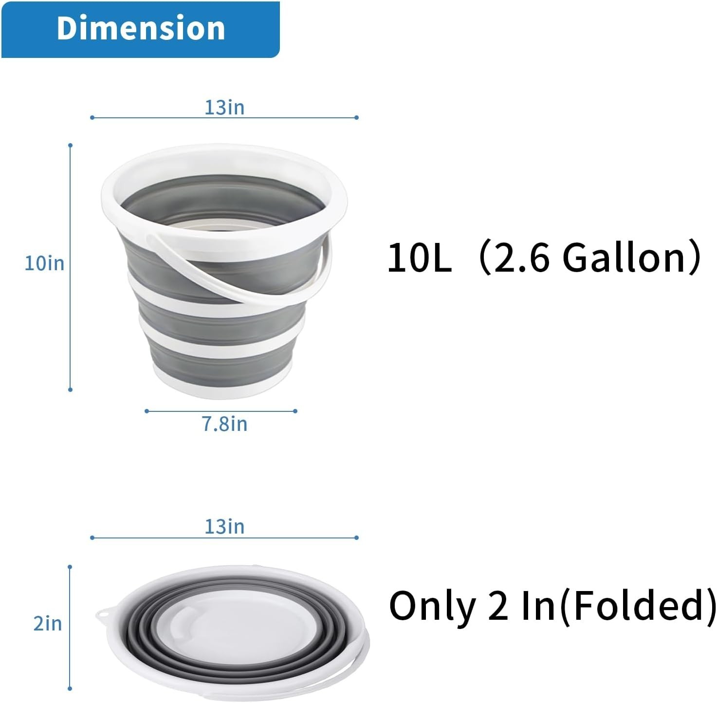 Cubo plegable de 10l y 2,6 galones para limpieza, cubo para fregona, plegable