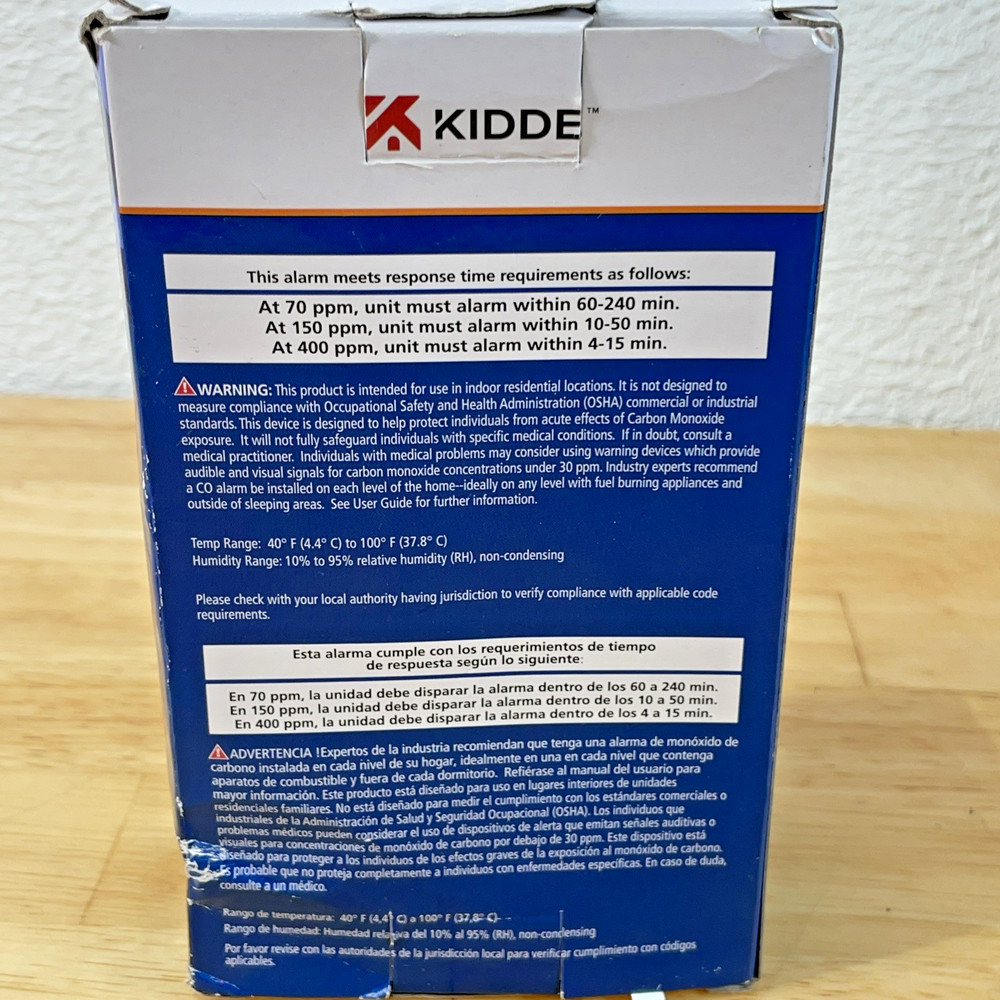 KIDDE CO Alarm Model No. KN-COB-DP2 -- AC Plugin w/ Battery Backup