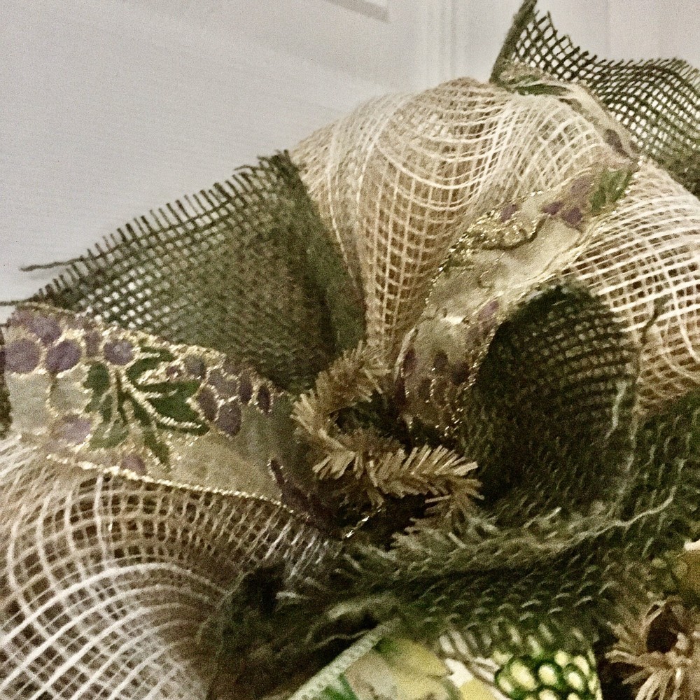 Time to Wine Down Handmade Deco Mesh Burlap Wreath
