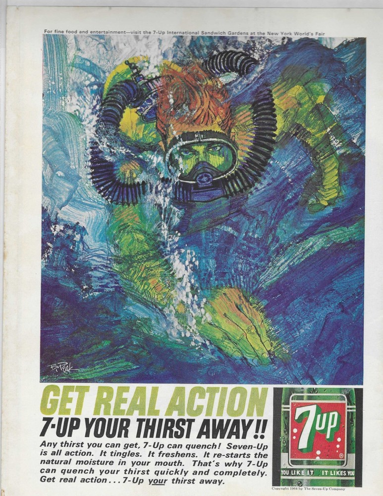 SCUBA DIVING  7-UP  ORIGINAL PRINT AD