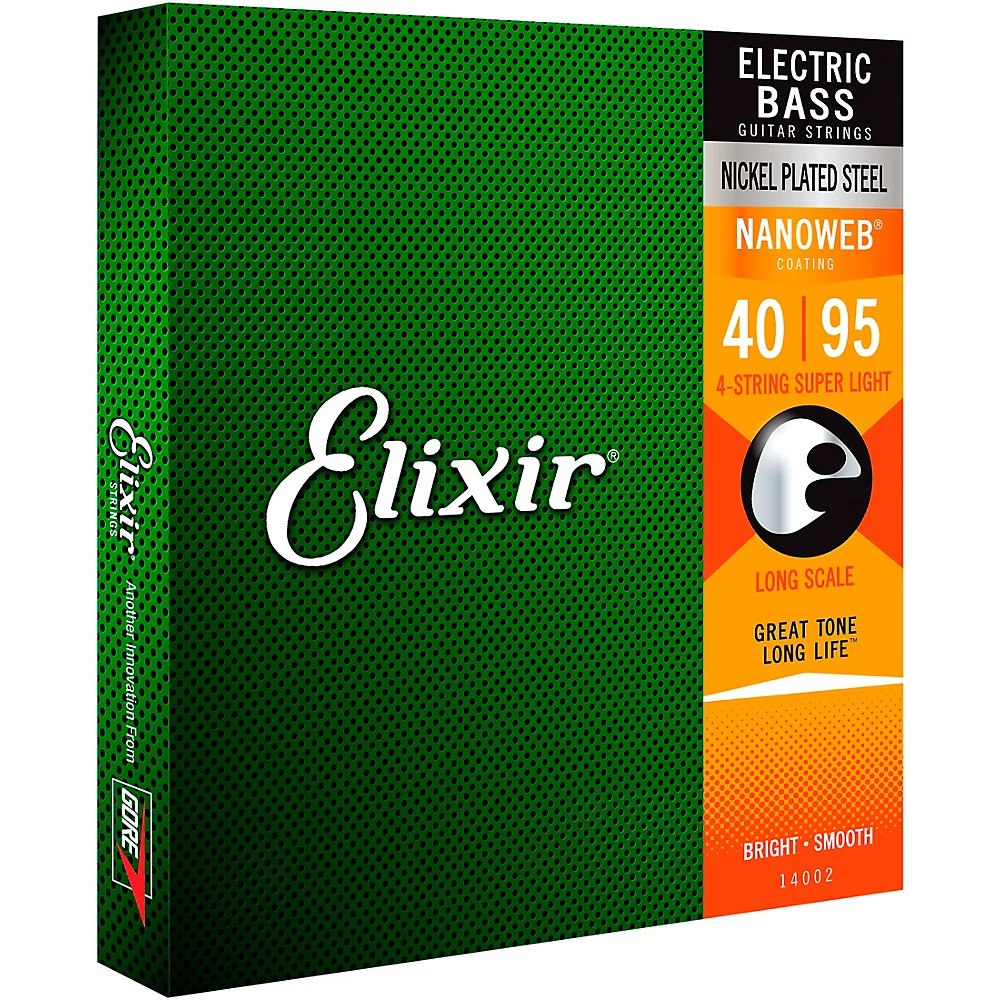 Elixir 4-String Bass Strings NANOWEB Coating, Long Scale, Super Light .040-.095