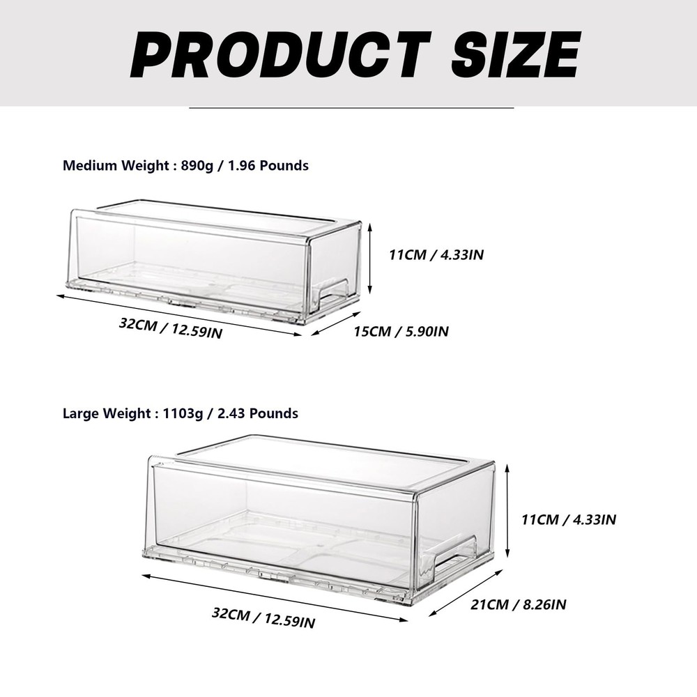 Stackable storage drawers, clear pull-out organizer with handles and non-slip...