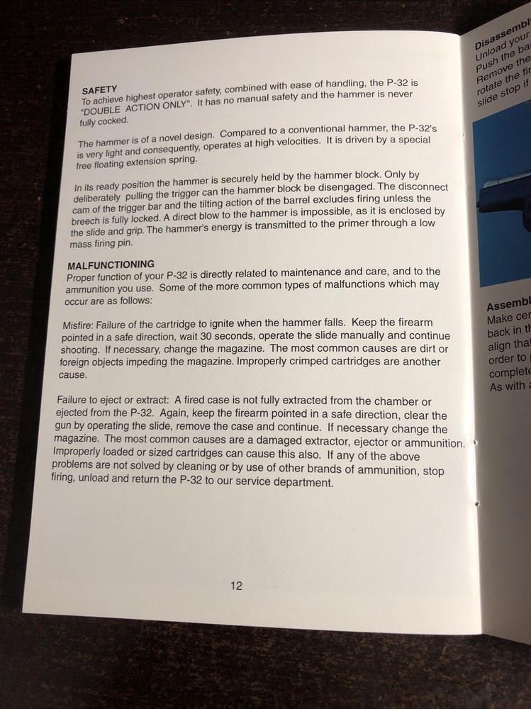 Instruction Manual Kel Tec P 32 Pistol