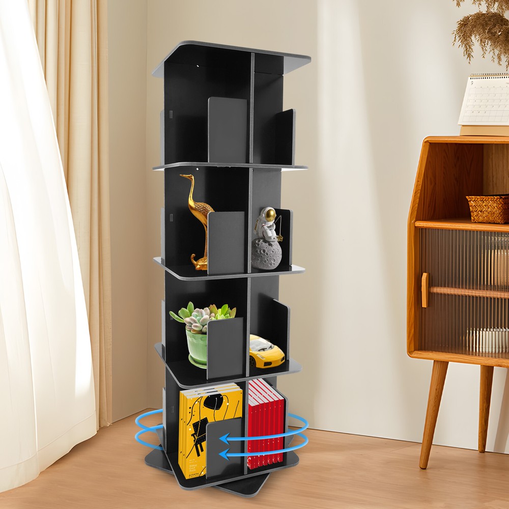 4 Tier Standing Bookcase Small Corner Bookcase Rotating Bookshelf W/Table Mat
