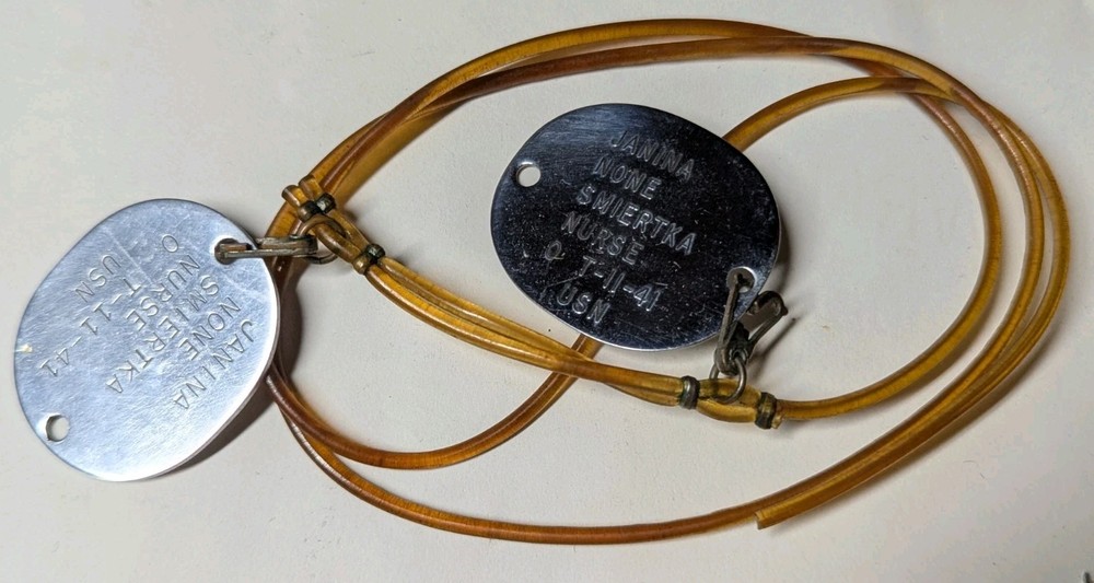 Pre War US Navy Nurse Dog Tag Pair on Plastic Cord - Janina Smiertka T 11-41 USN