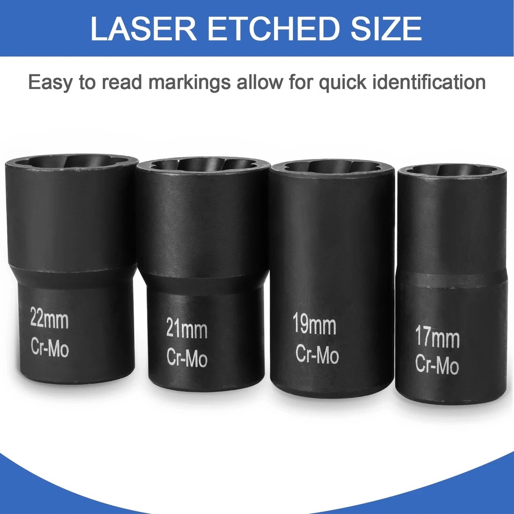 5Pcs Twist Socket Tool Set Lug Nut Bolt Remover Extractor Tool 1/2" Drive