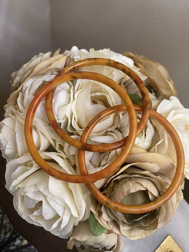 3 Vintage Butterscotch Orange Bakelite Bracelets Bangles