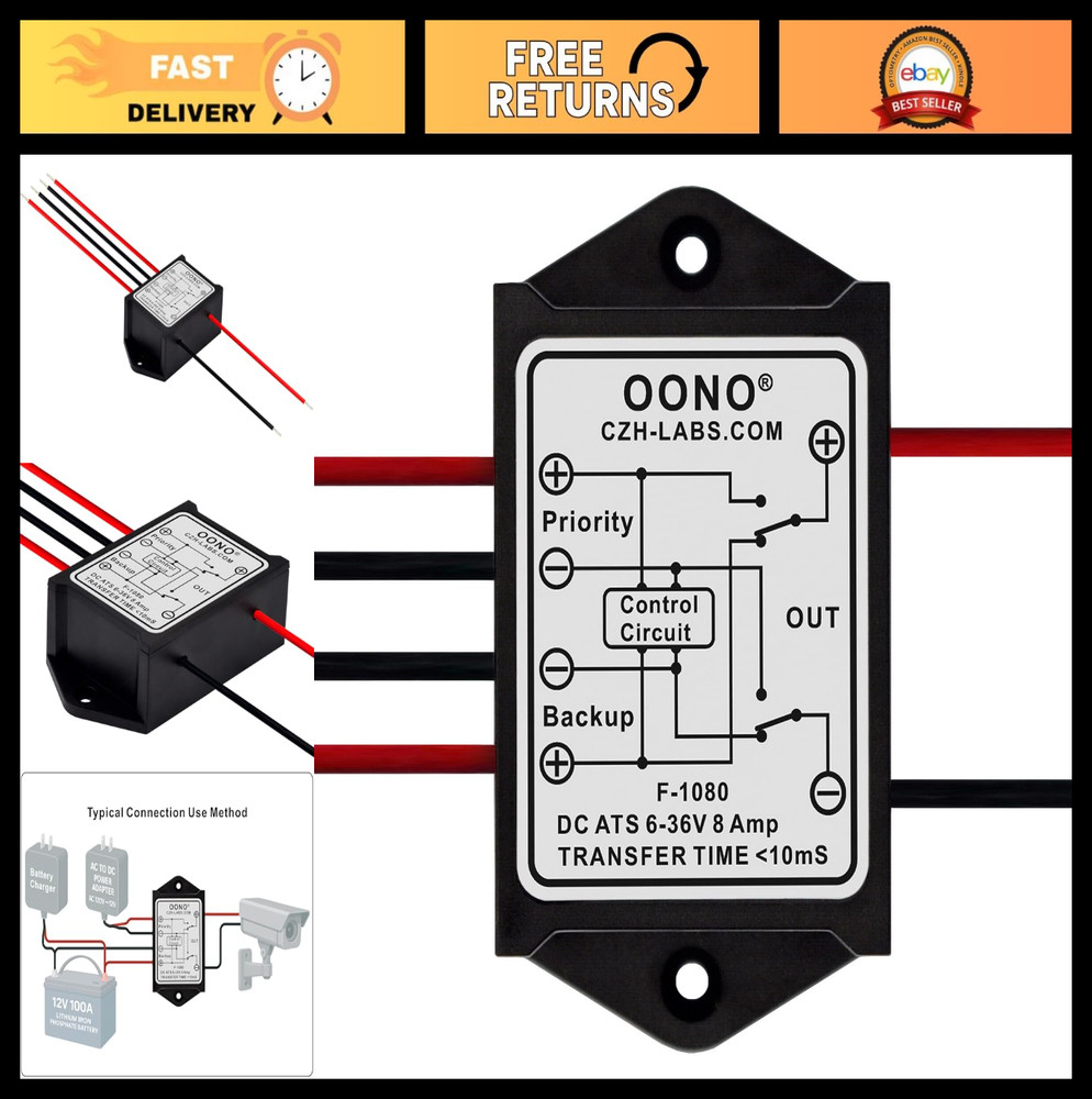 8A Automatic Transfer Switch DC 6-36V, ATS Power Backup Switch for Generators