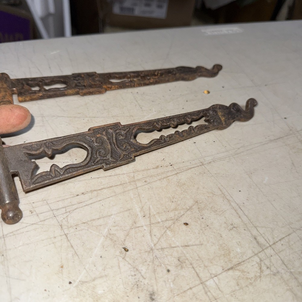 Antique Pair Cast Iron Swing Arm Hooks missing brackets