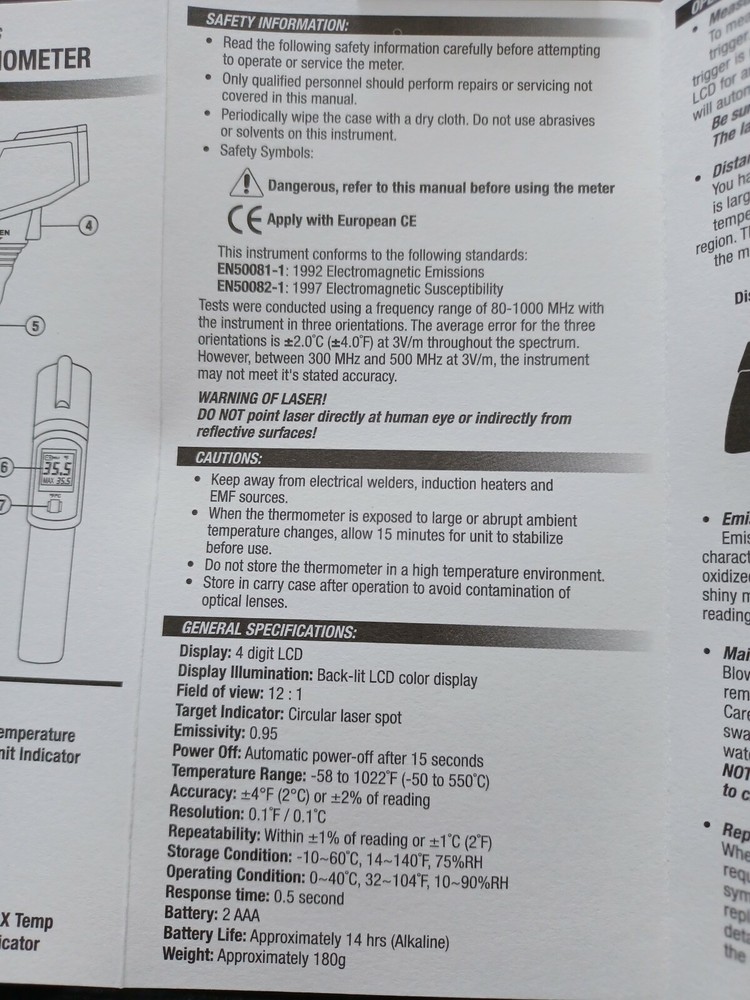 CORNWELL TOOLS MCL52224 INFRARED THERMOMETER