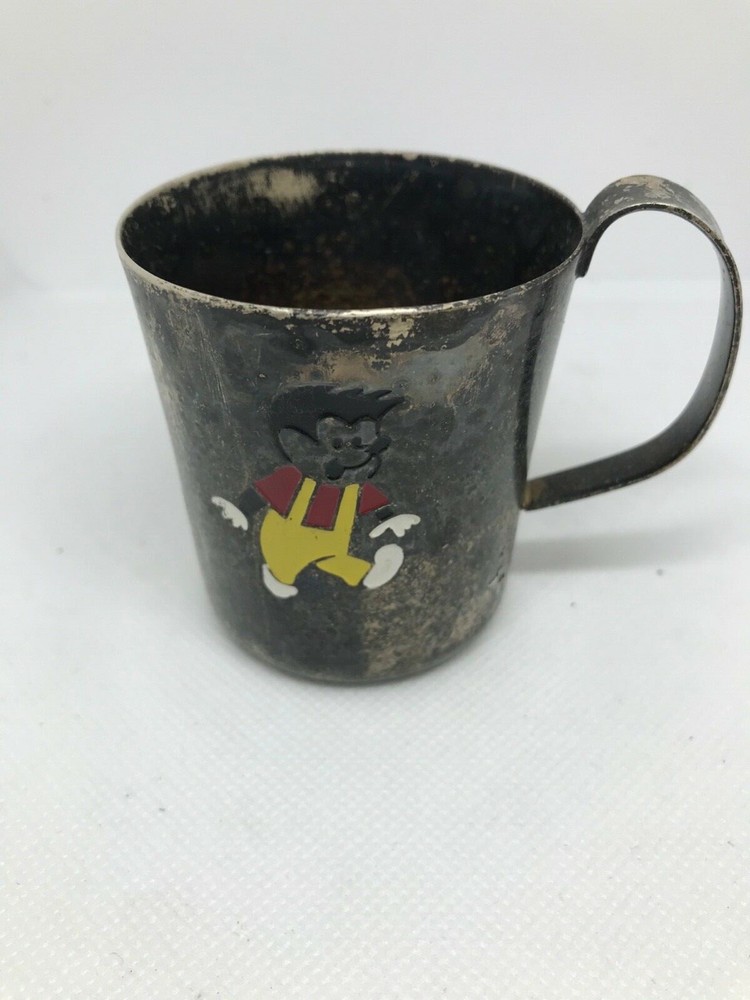 Hedgehog Vintage Silver plate Baby Cup Hedgehog Enamel Figure Antique