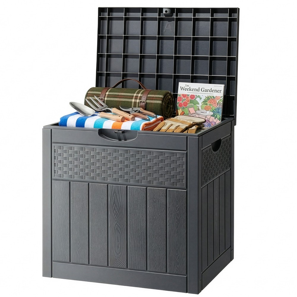 33Gallon Deck Box, Outdoor Storage Box with Lockable Lid, Easy Assembly Durable