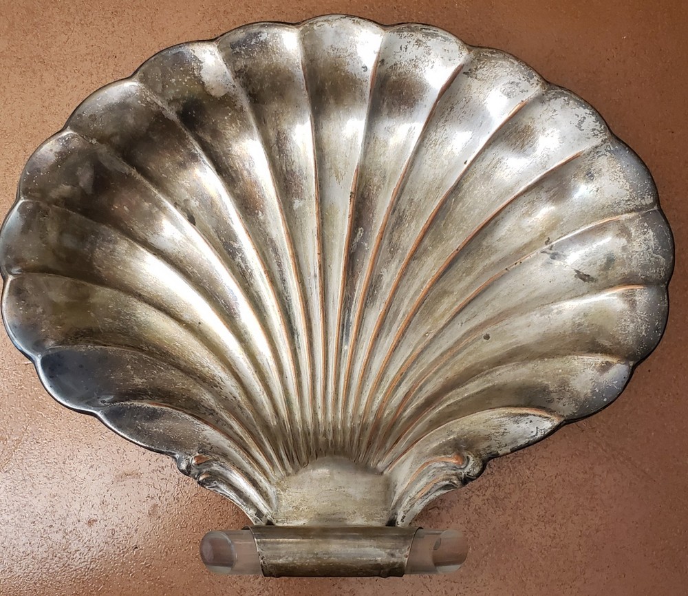 Bernard Rice & Sons APOLLO Silverplate Shell Form Tray Lucite Handle #7130