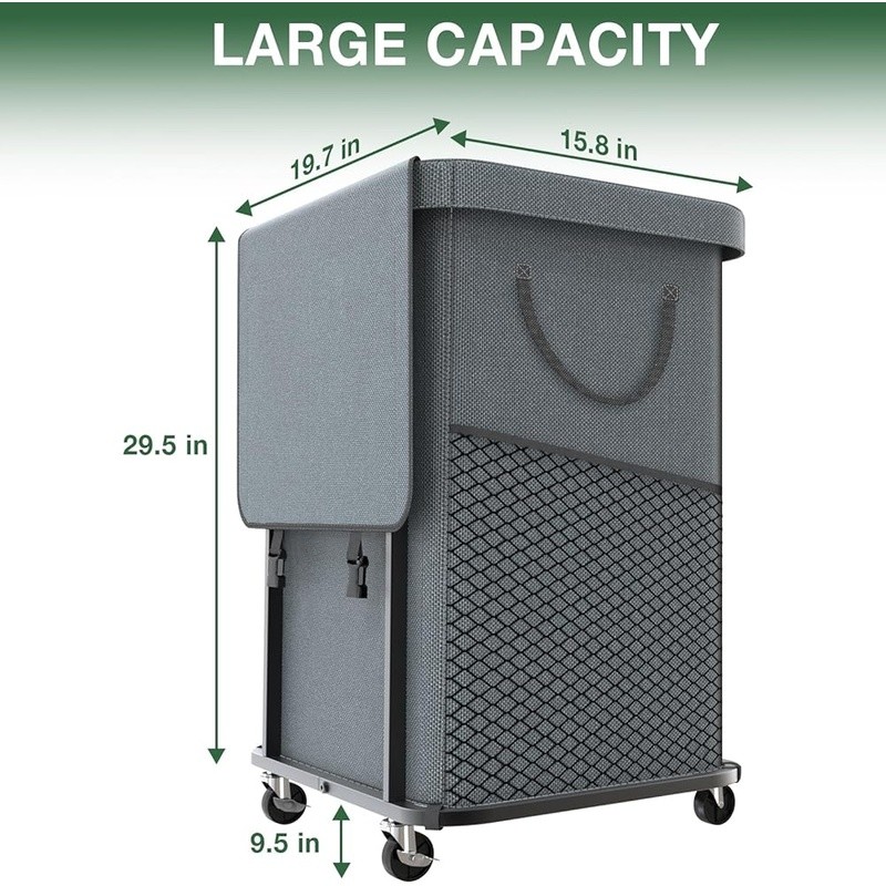 Sturdy Rolling Laundry Basket W/ Wheels Metal Frame Removable Bag Easy Mobility