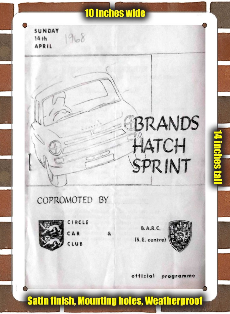 Metal Sign - 1968 Brands Hatch Circuit Racing Program - 10x14 inches
