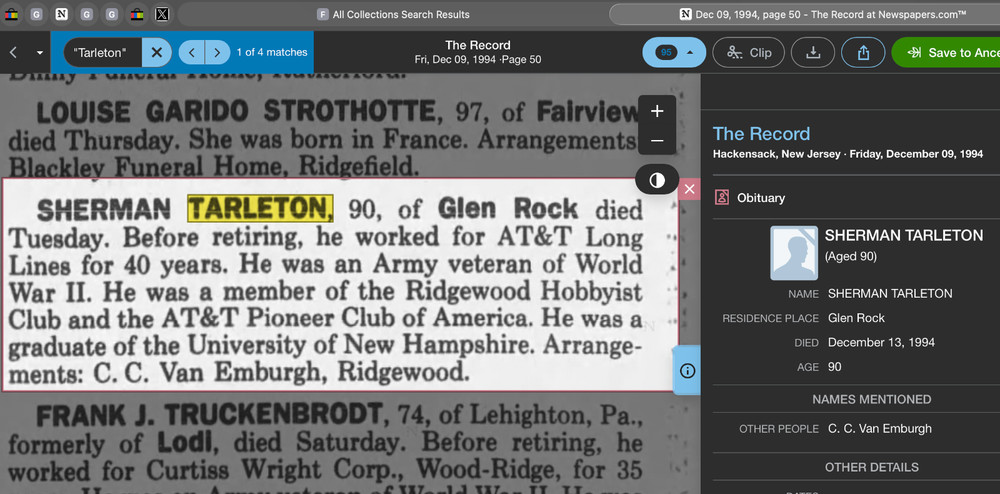 Rare Antique American WWII Notice Classification Capt. Sherman Tarleton! US!