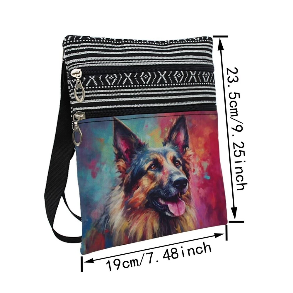 German Shepherd Dog Messenger Bag Small Ethnic Pattern Printed Adjustable Str...