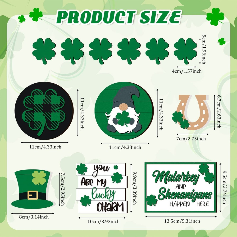 St. Patrick's Day Tiered Tray Decor Set Include Rustic Shamrock Green Style
