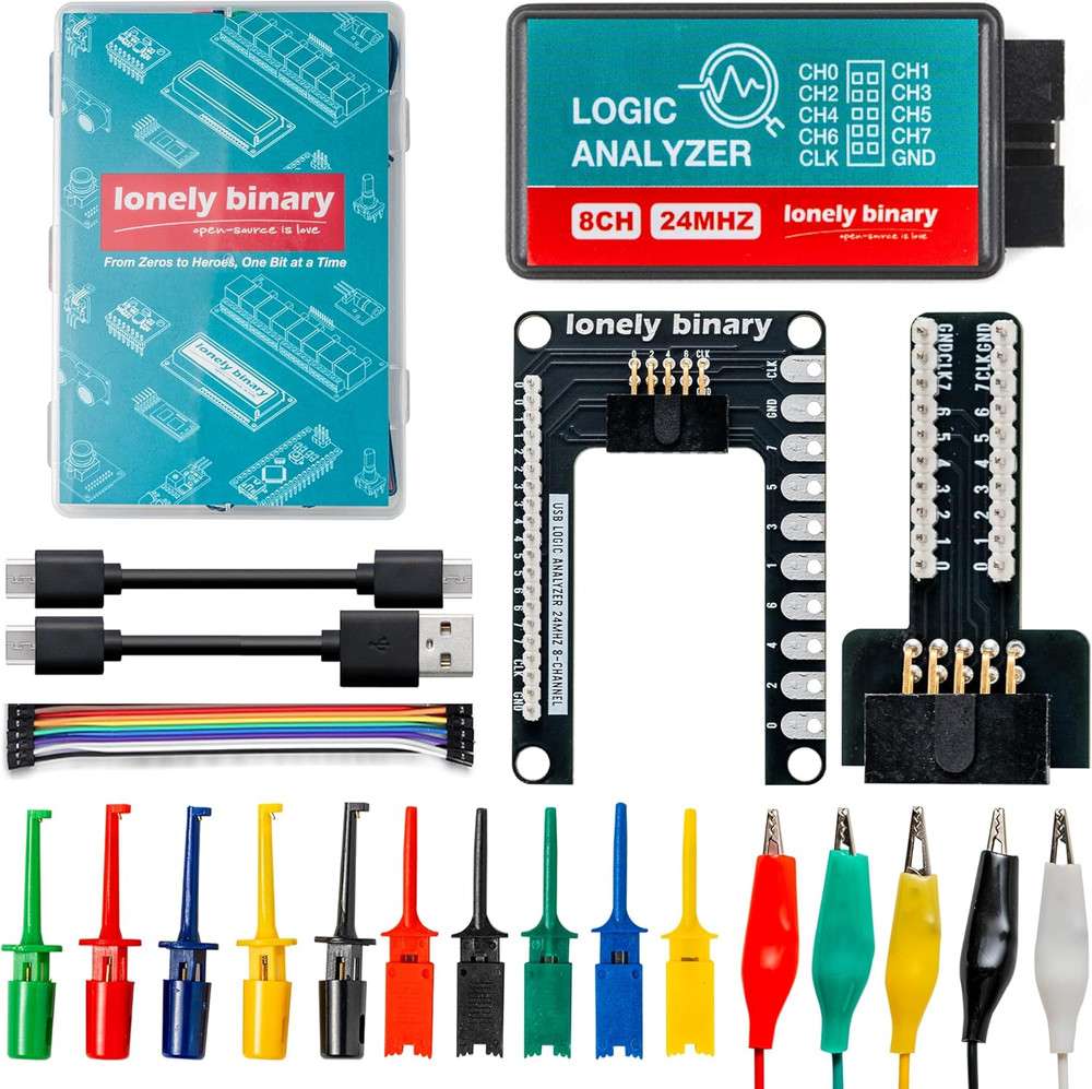 Logic Analyzer 8 Channels 24Mhz USB Kit with Base Module, Breadboard Breakout Bo