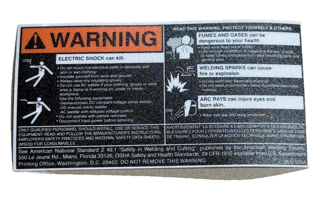 Lincoln Electric 9SC-2837-055A DECAL WARNING C-2837-055A Sticker