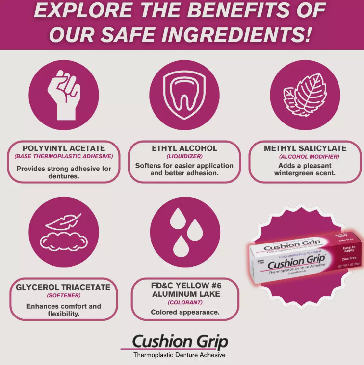 Cushion Grip Soft Thermoplastic Denture Adhesive 1 Oz - (Pack of 1,2,3,4, (5+1)
