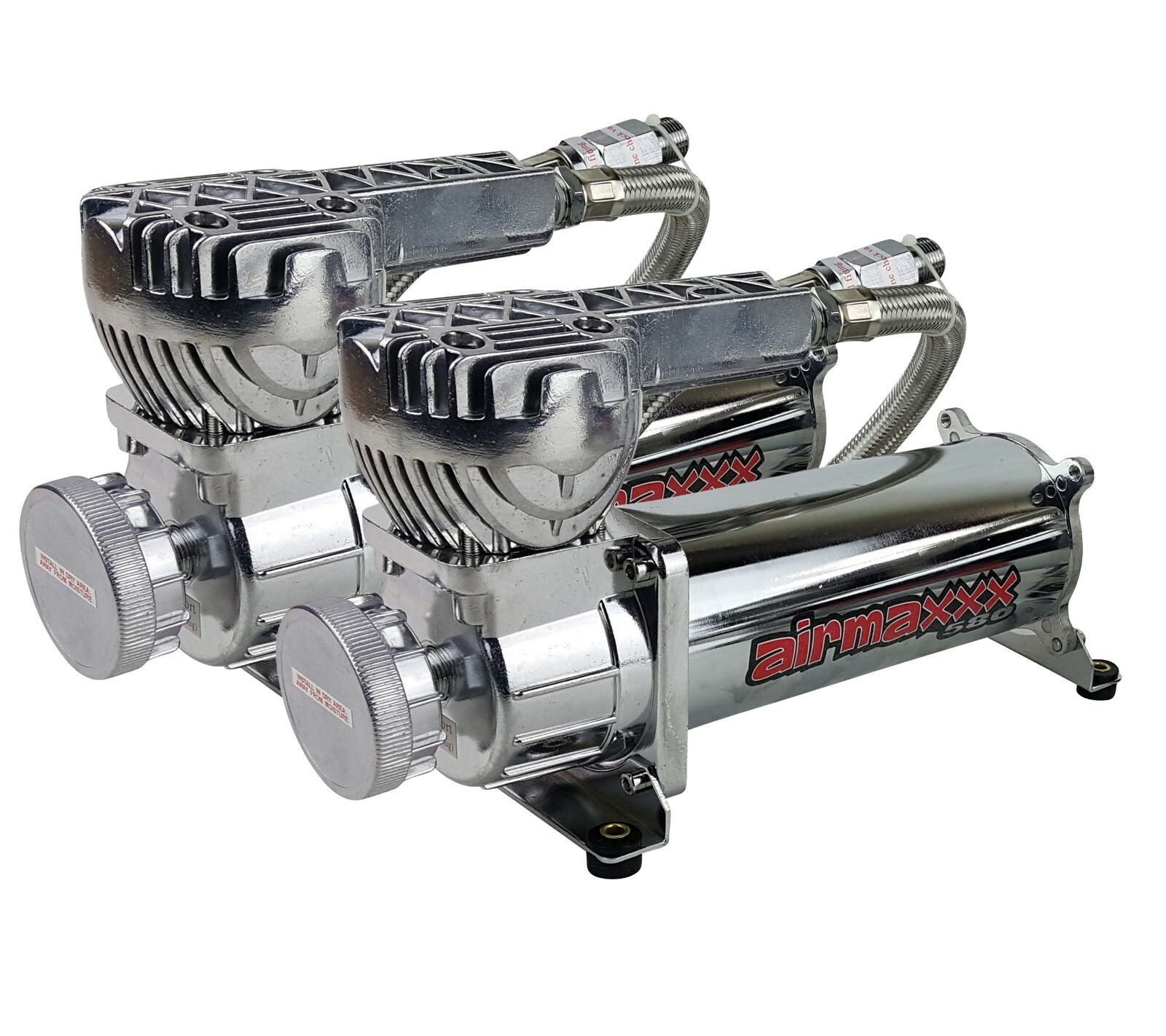 airmaxxx Dual 580 Chrome Compressors with 150/180 Switch & Filter Relocate Kit