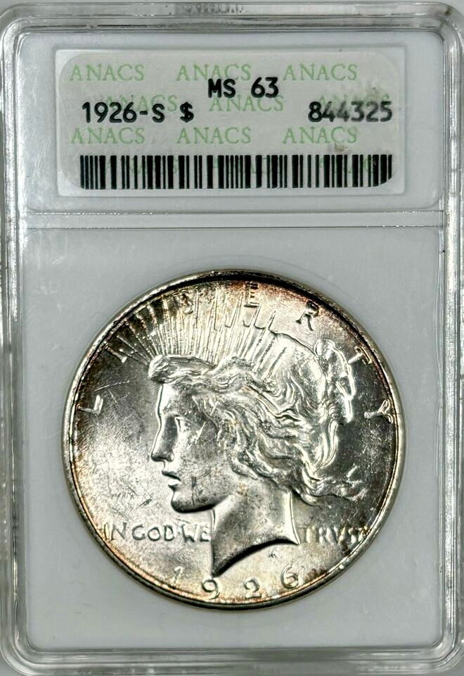1926-S Peace Silver Dollar ANACS MS63 Old Soapbox Holder-Blast White