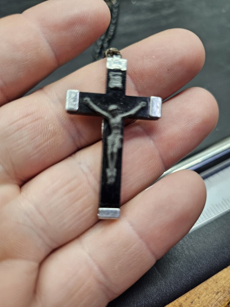 Black Rosary Prayer Beads Jesus Crucifix Italy