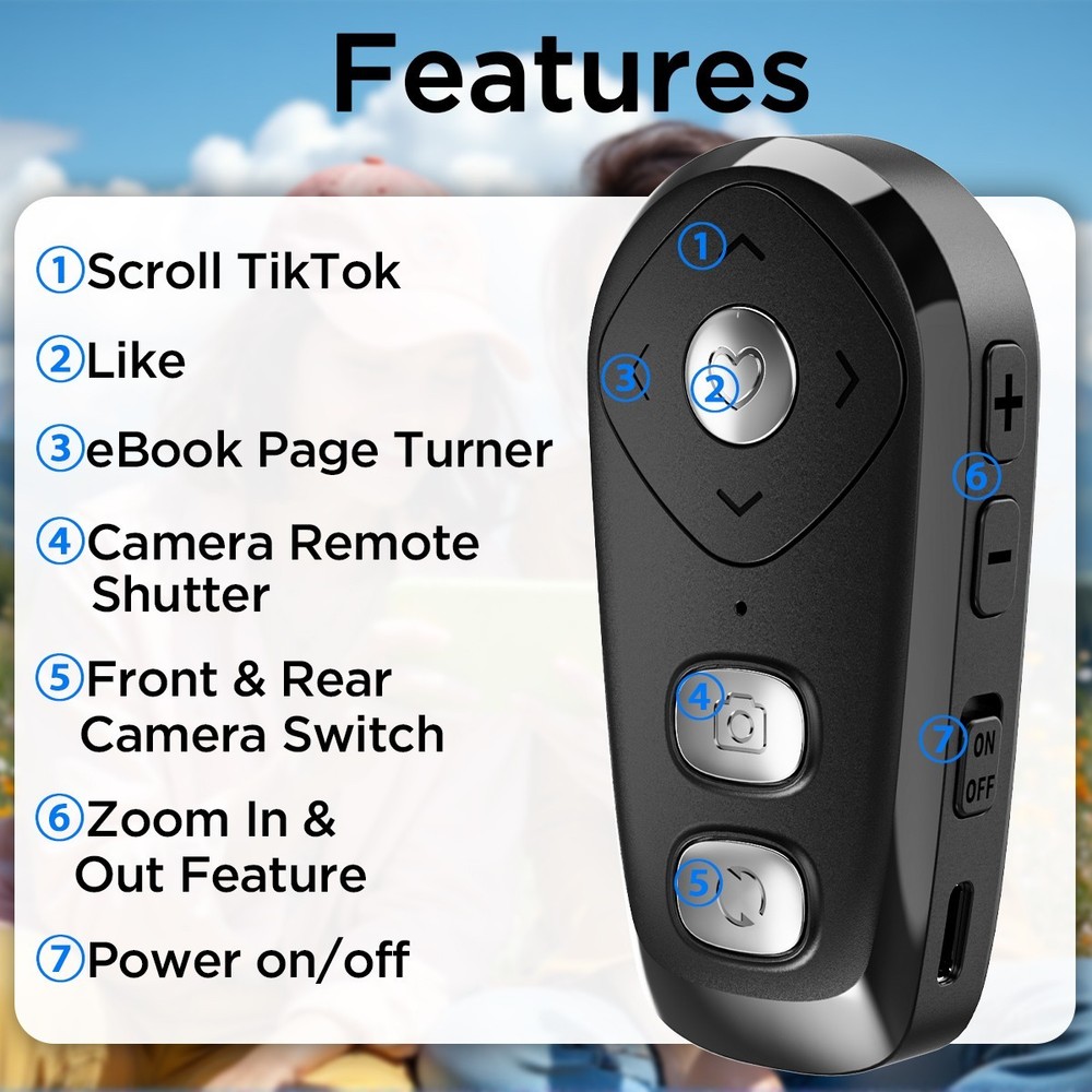 TikTok Scrolling Ring Camera Remote Control Wireless Bluetooth IOS Android Phone