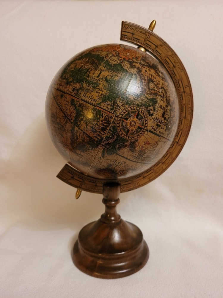 OLDE WORLD GLOBE HandCrafted Wooden Base Table Decor 11" Tall
