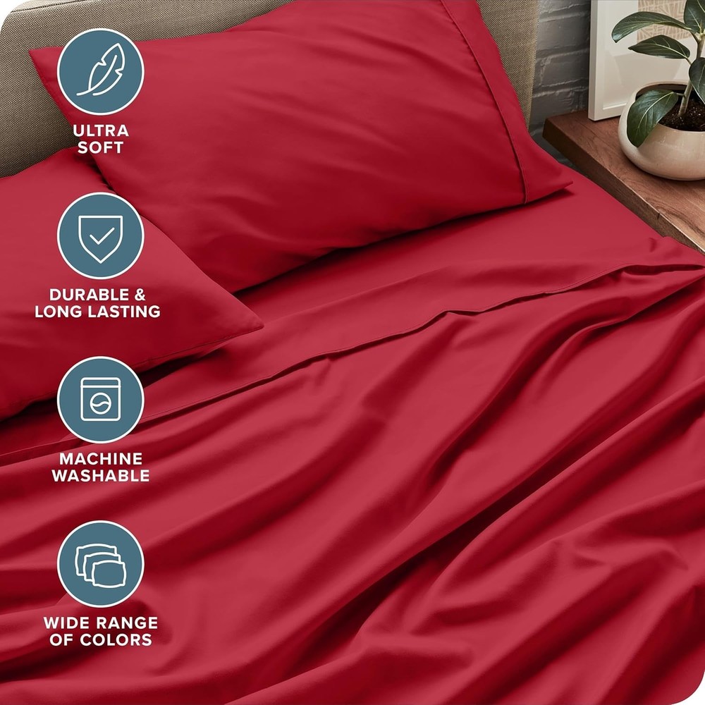 Deep Pocket Queen Bed Sheets - 1800 Thread Count Microfiber - Luxurious Red