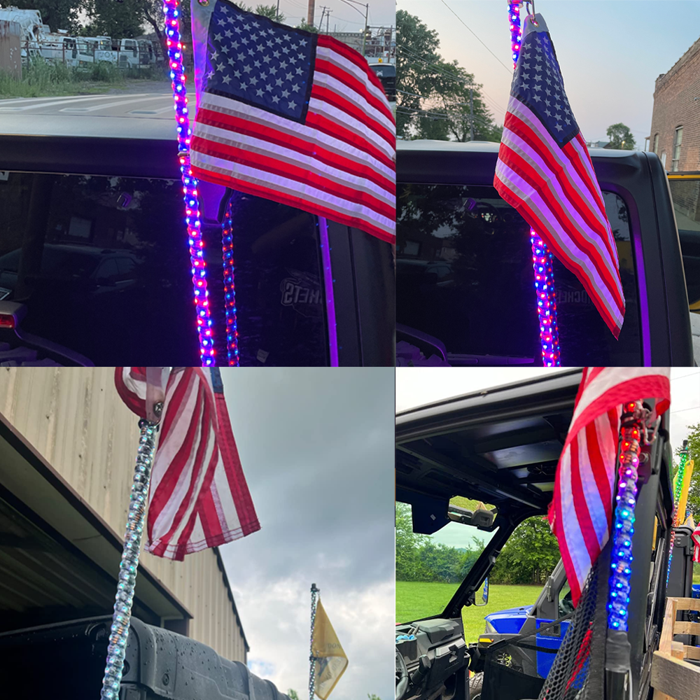 KEMIMOTO Pair 3ft RGB Bluetooth LED Spiral Whip Lights Antenna Chase for UTV ATV