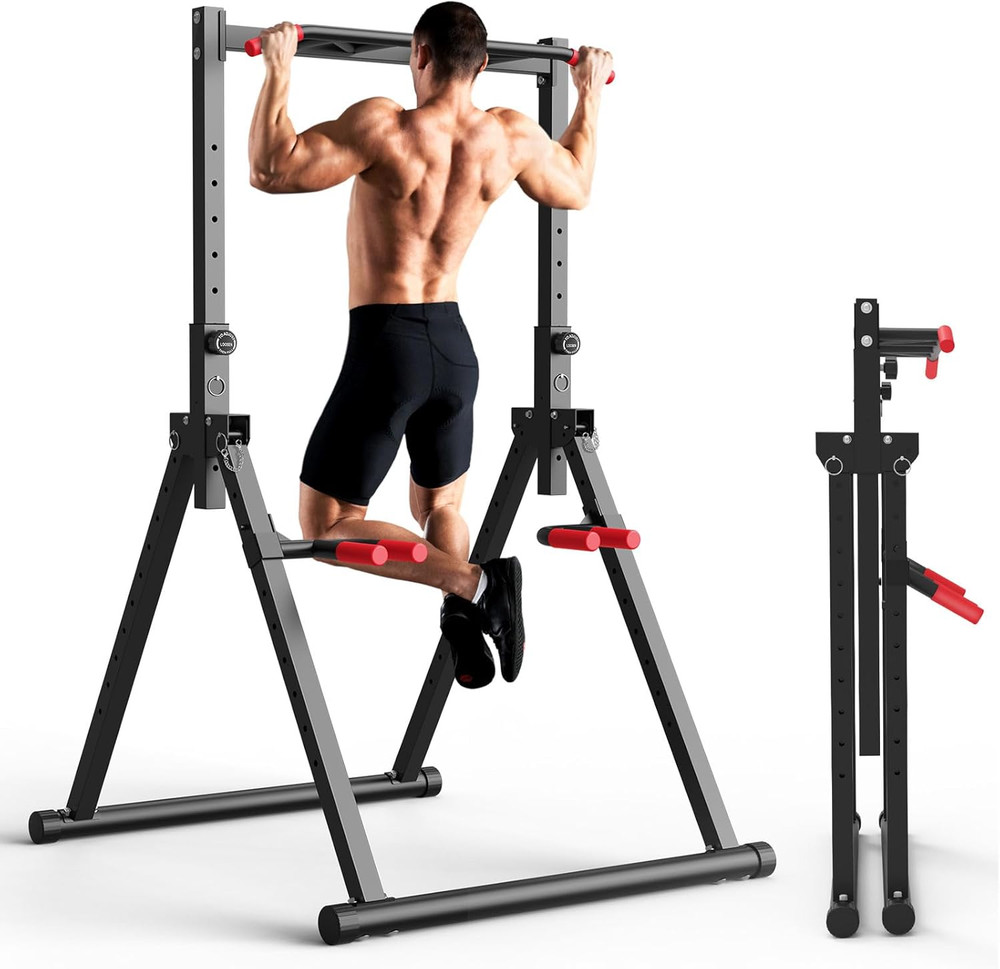 Foldable Power Tower Dip Station for Pull Ups, Dips & Push Ups, Upgraded Free St