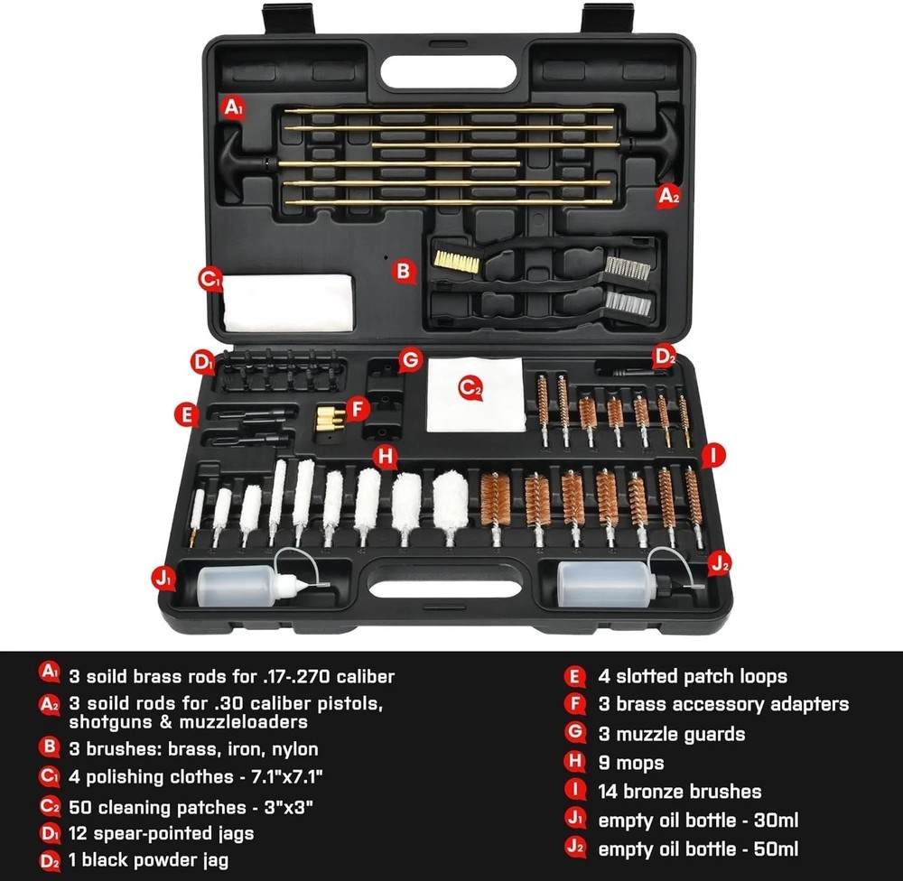 Complete Gun Maintenance Kit - Brass Rods, Brushes & Storage Case for Easy Use