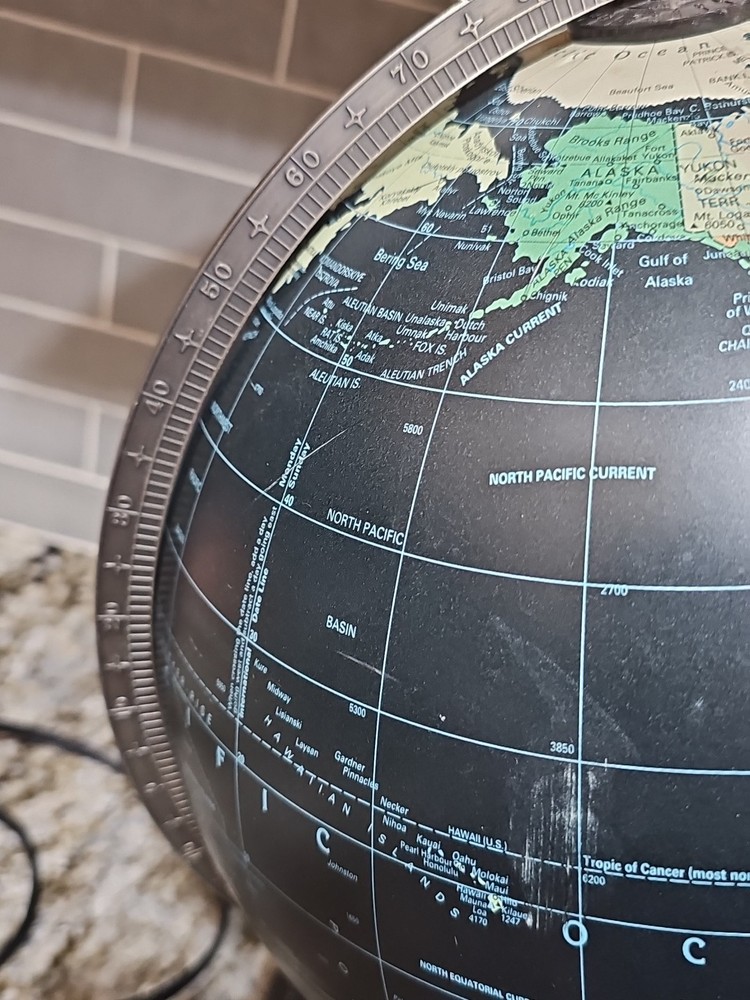 Old Deco Replogle Starlight Series Black Lighted World Globe Lamp Light Decor