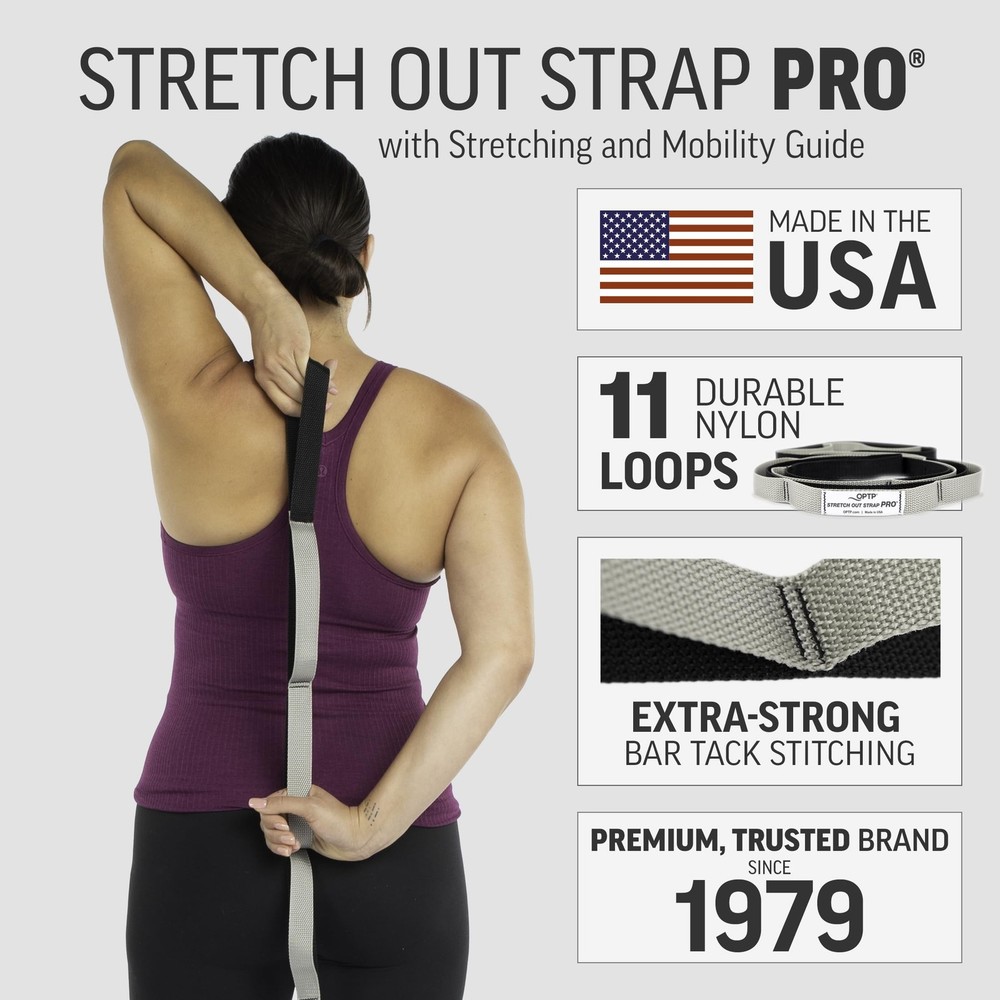 OPTP Stretch Out Strap Pro with Stretching Exercise Book, 11 Loop Stretching ...