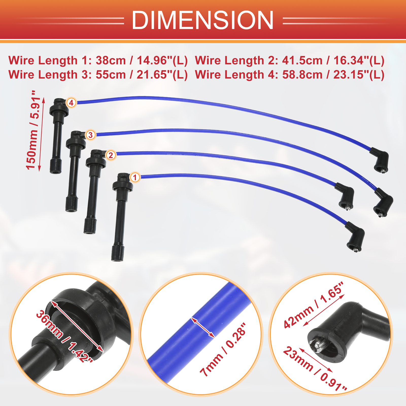 Pack of 4 Car 7mm Spark Plug Ignition Coil Wires fit for Honda Civic 1992-2000