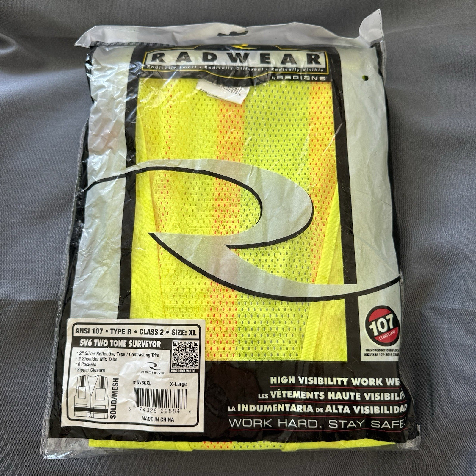 Radians SV6GXL Yellow Class 2 XL Hi-Viz Two-Tone Surveyor Safety Vest-Type R