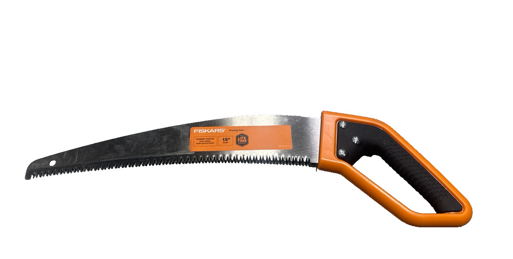 Fiskars 15” Power Tooth D-Handle Pruning Saw – Softgrip, Push/Pull Cutting Blade