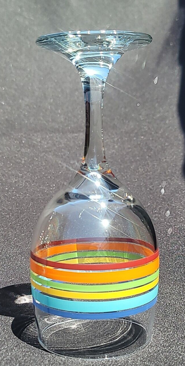 Set of 4 Vintage Libbey Mambo Fiesta Striped Summer Wine Glasses Goblet Rainbow