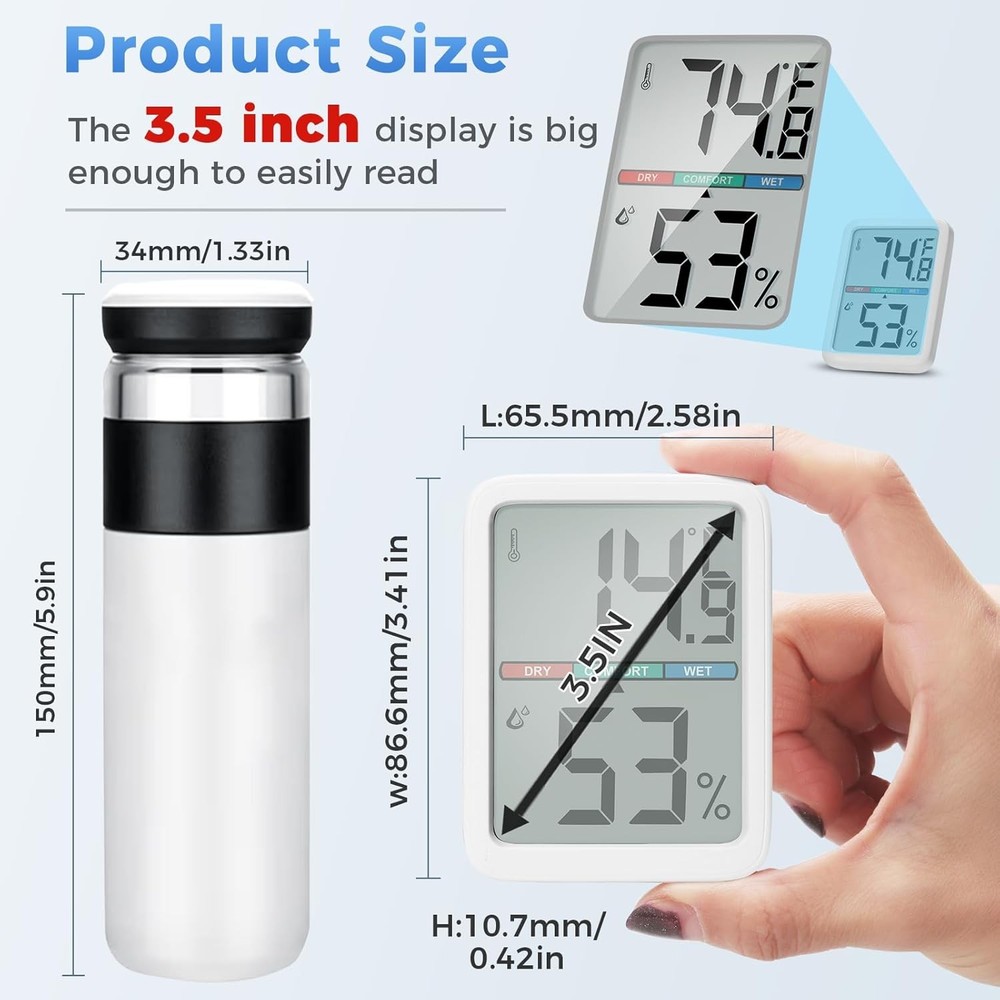 Digital Thermometer Hygrometer, Large LCD Screen Room Thermometer Temperature, W
