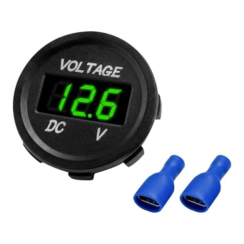 LED Digital Display Voltmeter Panel, DC 5 to 48 V Mini Round Panel Green
