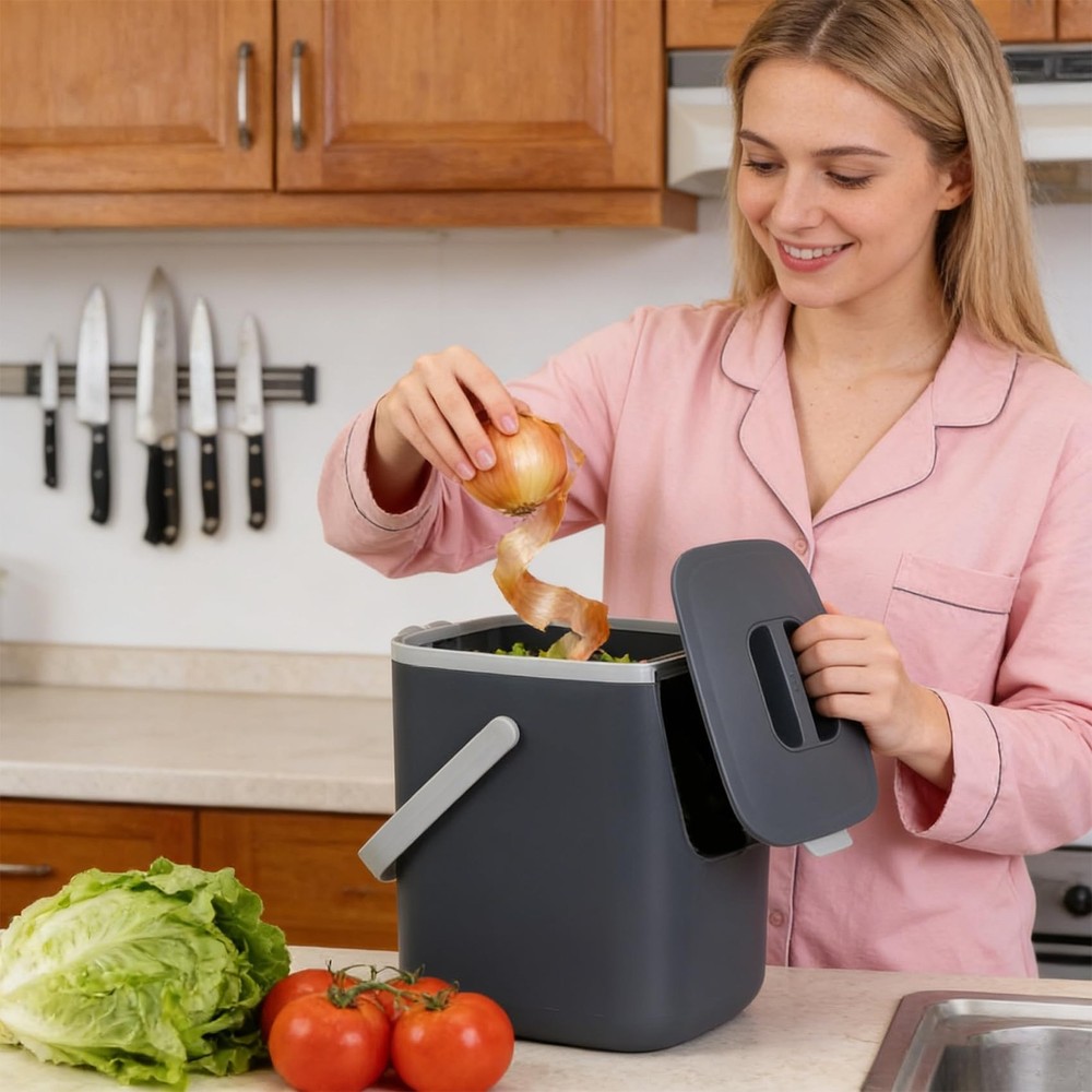 Compost Bin Kitchen, Sealed Countertop Compost Bin，No Filter Required, 0.