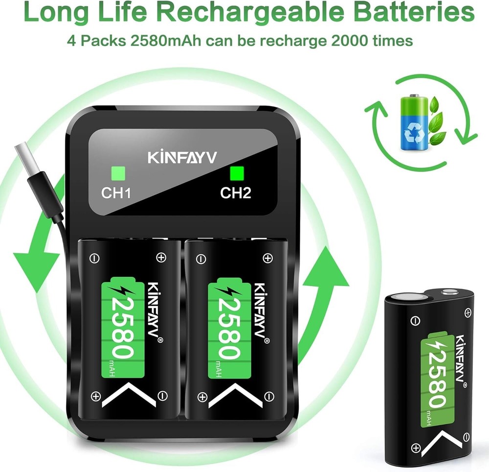 Xbox One Battery Pack 4 x 2580mAh Rechargeable Controller Battery System