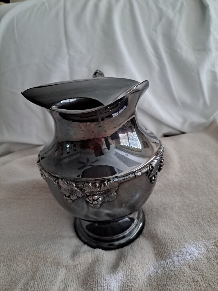 silver embossed grapes and leaf water pitcher