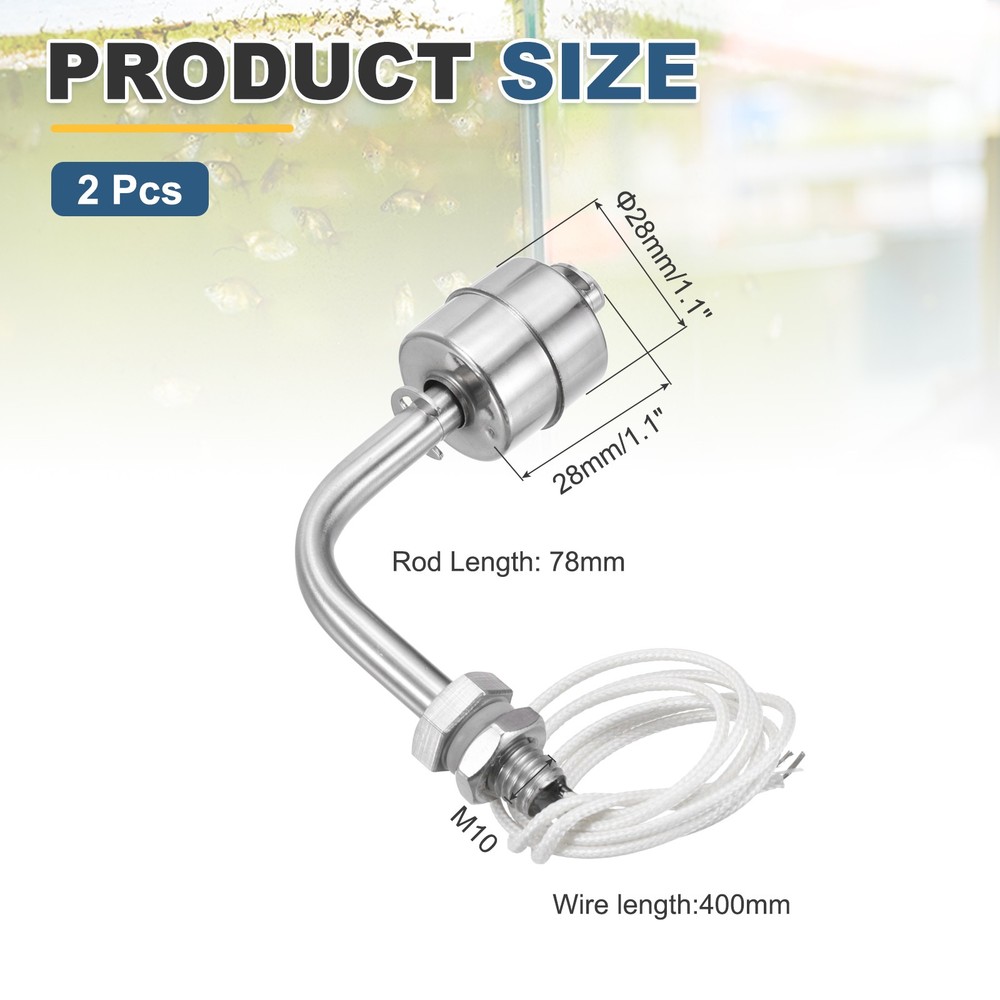 Float Switch 78mm Rod 0.5A Horizontal Single Float for Pump/Alarm 2 Pcs