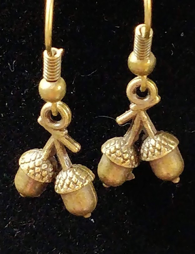Double Bronze Acorn Charm Earrings On Bronze Hooks 