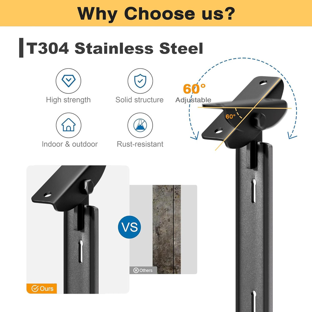 2Pack 36" Adjustable Stainless Steel Cable Railing Posts for Decks, Black