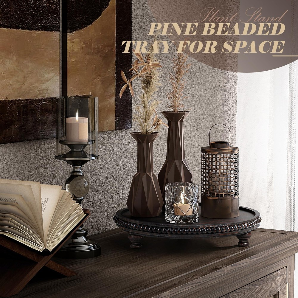 Rustic Round Pine Wooden Display Riser – Beaded Pedestal Stand for Decor, Kit...